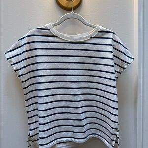 Zara Girl White and Navy Striped Short Sleeve Tee Size 11 12